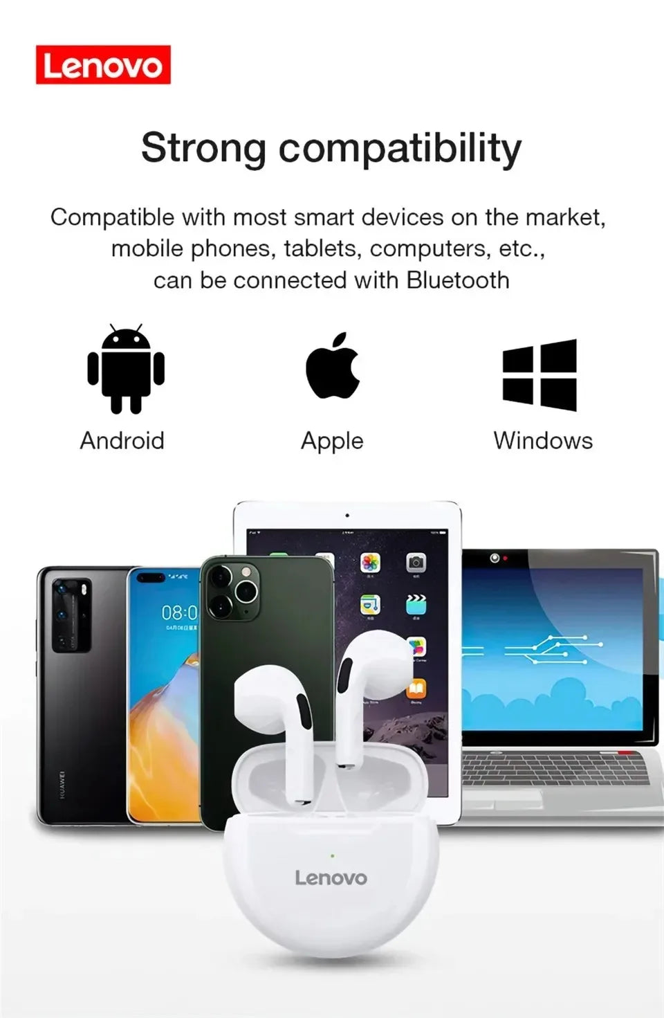 Original Lenovo Air Pro 6 TWS Wireless Bluetooth Earphones Pods Android Apple IPhone