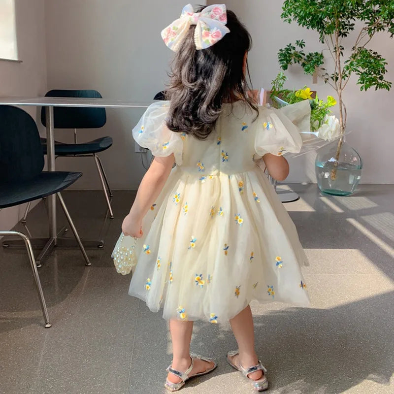 Children Girls Summer Dress for Kids Floral Princess Birthday Party Gown Mesh Tutu Wedding Children Dresses 1-6Y