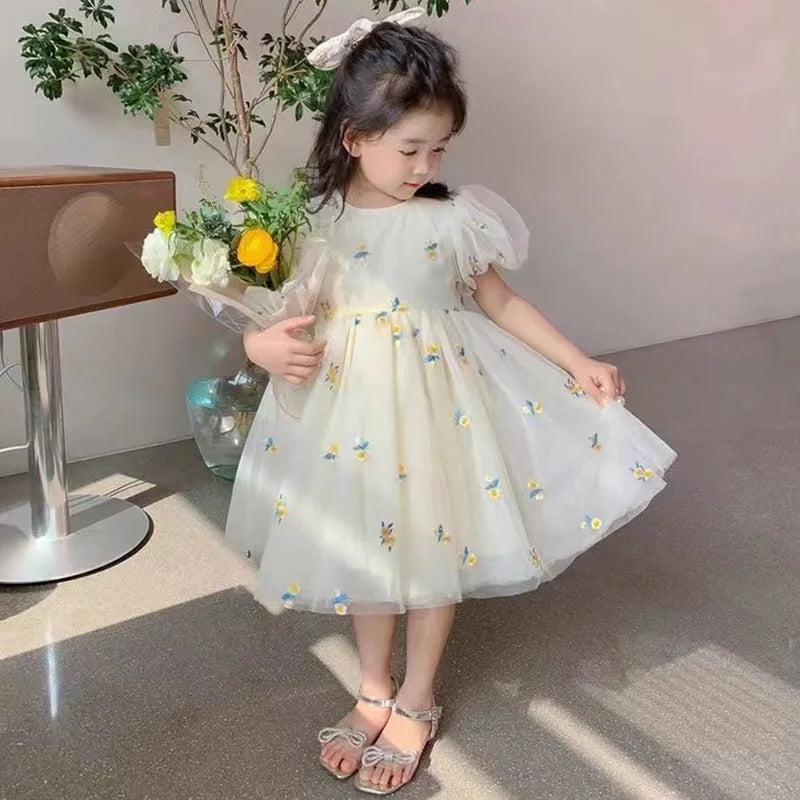 Children Girls Summer Dress for Kids Floral Princess Birthday Party Gown Mesh Tutu Wedding Children Dresses 1-6Y
