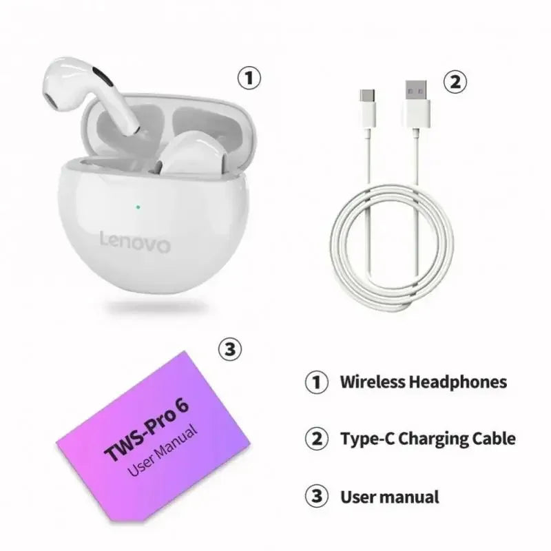 Original Lenovo Air Pro 6 TWS Wireless Bluetooth Earphones Pods Android Apple IPhone