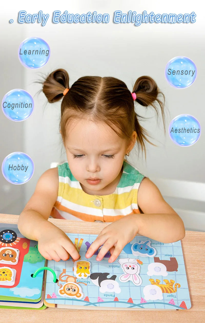 Montessori Quiet Books Puzzle Game Busy Book Animal Number Paste Matching English Early Learning Educational Toys for Toddlers