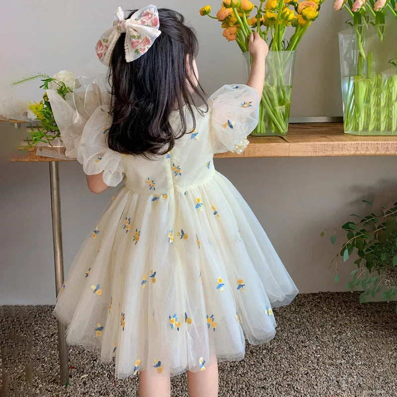 Children Girls Summer Dress for Kids Floral Princess Birthday Party Gown Mesh Tutu Wedding Children Dresses 1-6Y