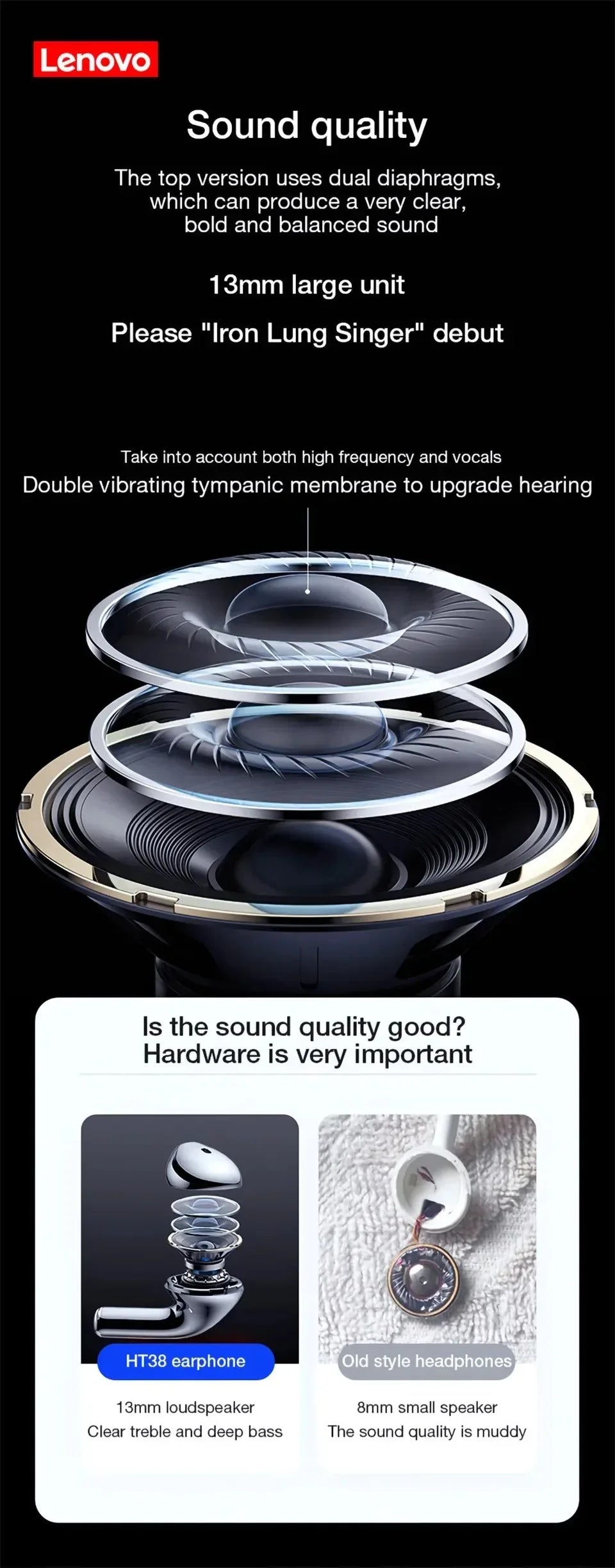 Original Lenovo Air Pro 6 TWS Wireless Bluetooth Earphones Pods Android Apple IPhone
