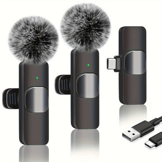 Professional Lavalier Lapel Microphone, Wireless Omnidirectional Condenser Mic with USB Type-C, Rechargeable Lithium Polymer Battery, ABS, for iPhone iPad, Ideal for Interview Podcast Vlog Recording