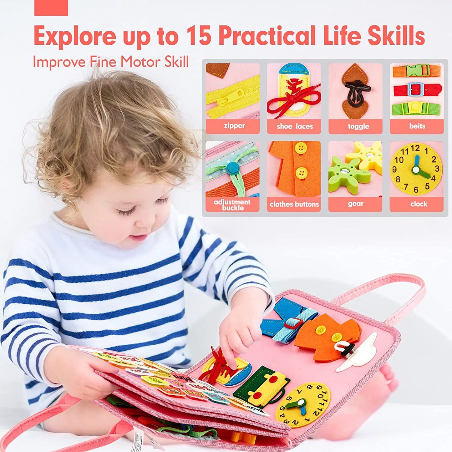 Montessori Export Clothes Toy with Buttons Busy Board
