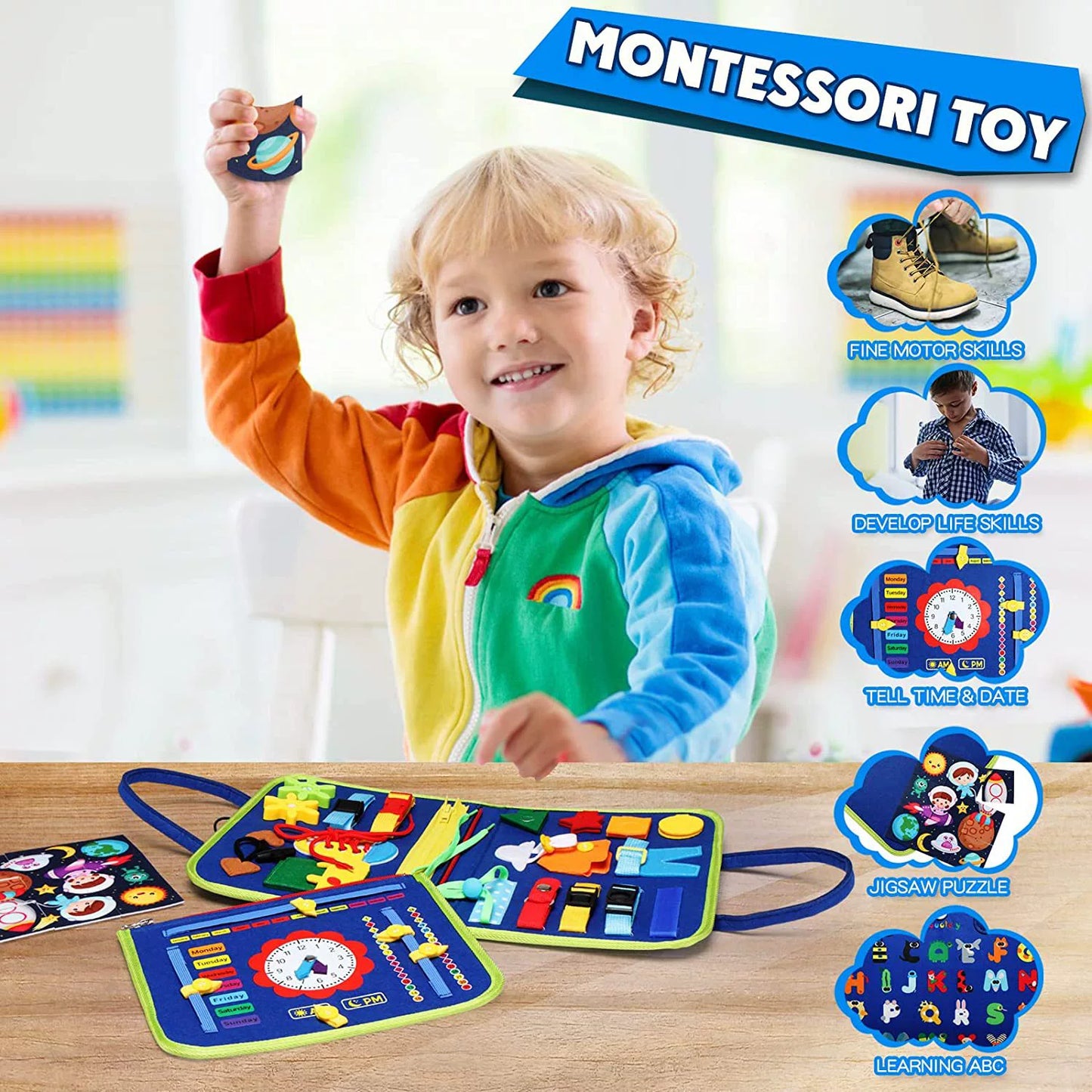 Montessori Export Clothes Toy with Buttons Busy Board