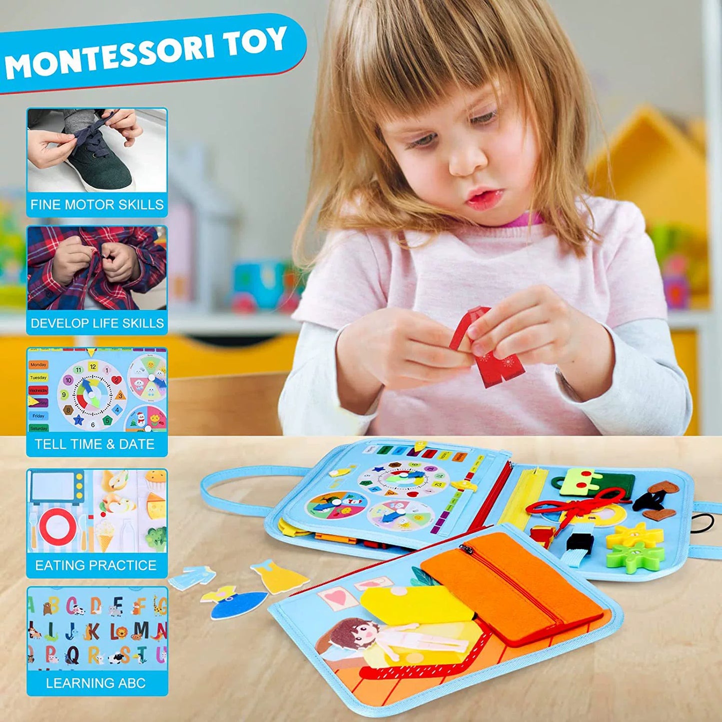 Montessori Export Clothes Toy with Buttons Busy Board