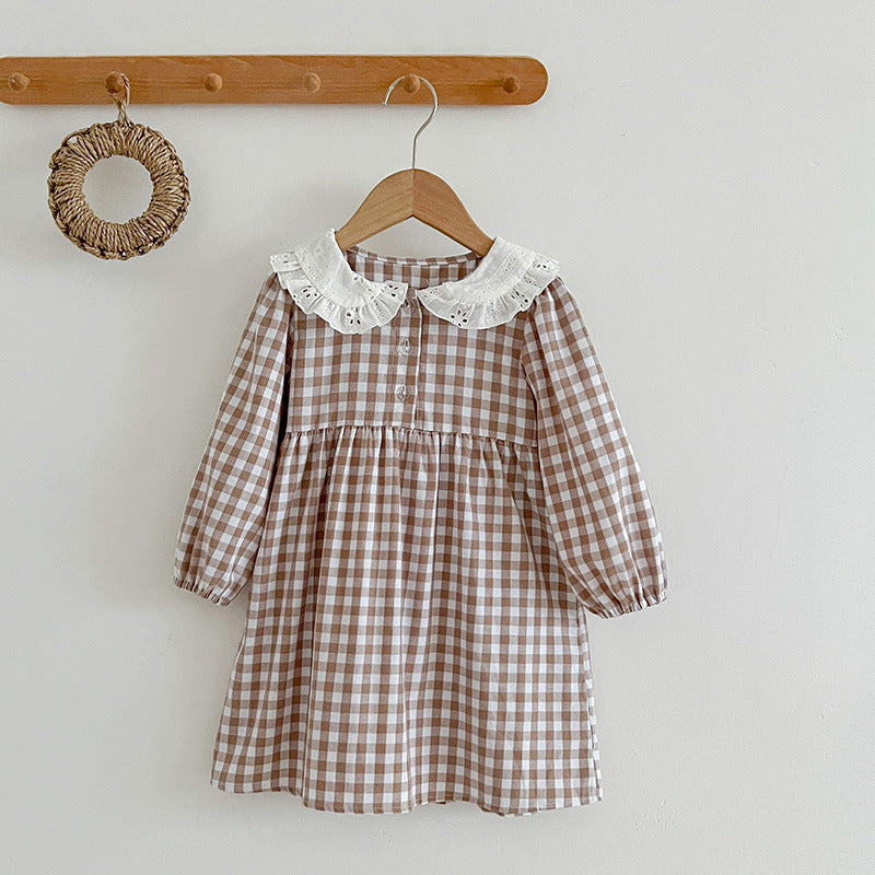 Korean Style Baby Girl Romper Baby Doll Collar Plaid Long Sleeve Jumpsuit Girl Dress Sisters Spring And Autumn New