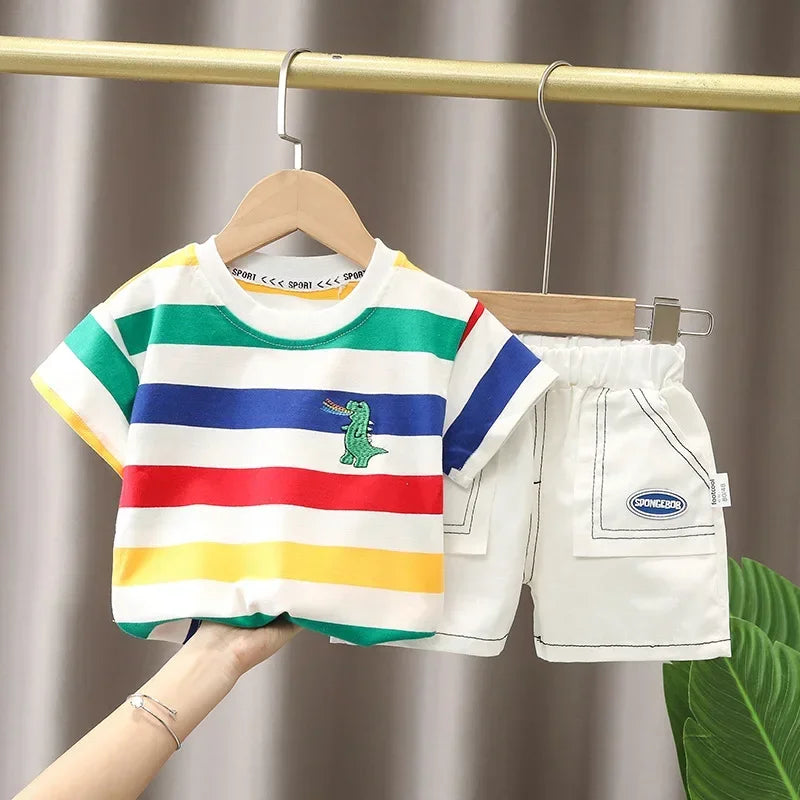 Boys T-shirt Shorts Summer Cotton Short sleeve fashion Suit2PCS