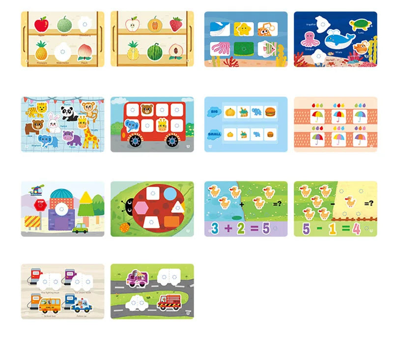 Montessori Quiet Books Puzzle Game Busy Book Animal Number Paste Matching English Early Learning Educational Toys for Toddlers