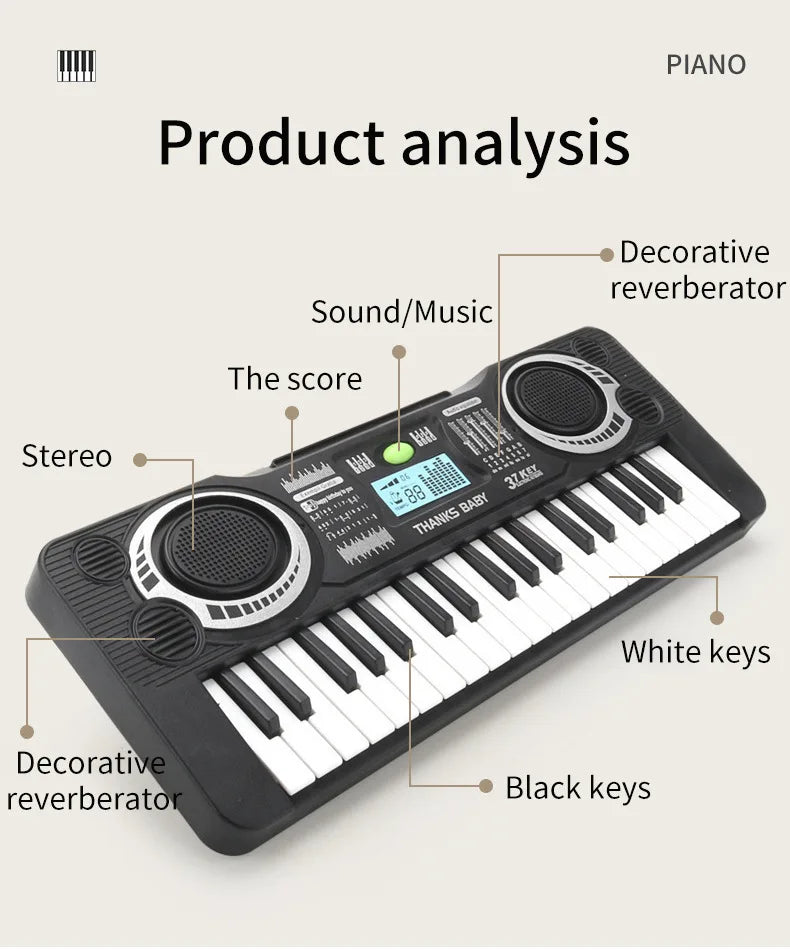 Portable 37 Keys Digital Keyboard LED Display Digital Electronic Piano Children Musical Instrument Kids Educational Toy