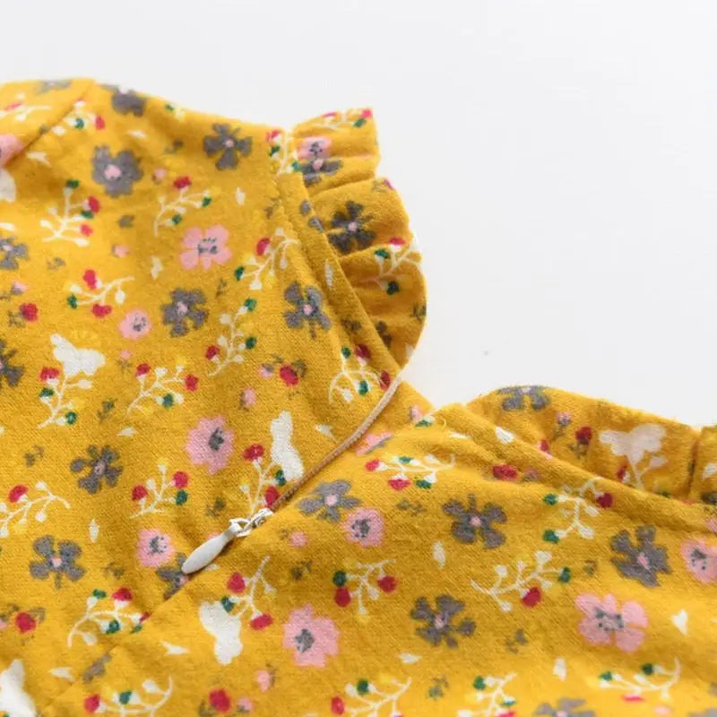 Kids Girls Floral Print Dress Pink Yellow Gray Spring Autumn Cotton Dresses 2024 New Arrival Children Causal Princess Dress