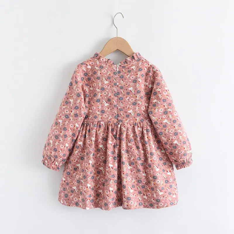 Kids Girls Floral Print Dress Pink Yellow Gray Spring Autumn Cotton Dresses 2024 New Arrival Children Causal Princess Dress