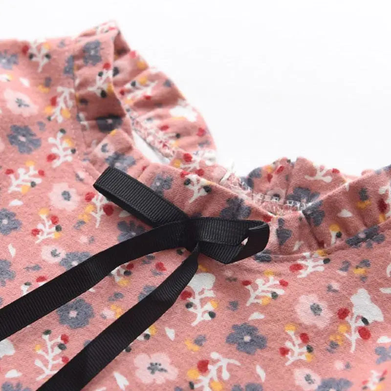 Kids Girls Floral Print Dress Pink Yellow Gray Spring Autumn Cotton Dresses 2024 New Arrival Children Causal Princess Dress