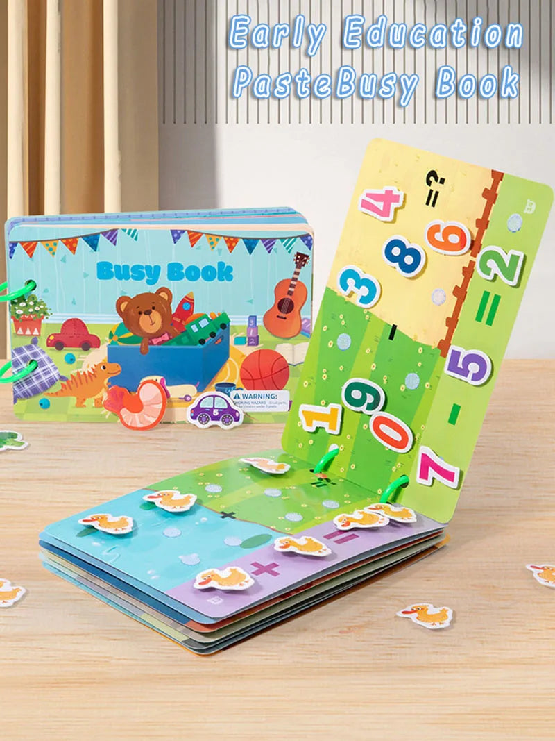 Montessori Quiet Books Puzzle Game Busy Book Animal Number Paste Matching English Early Learning Educational Toys for Toddlers