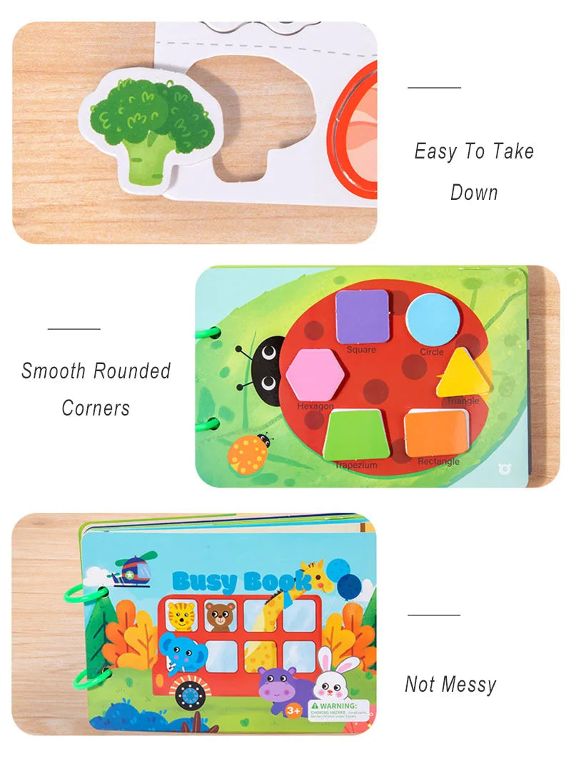 Montessori Quiet Books Puzzle Game Busy Book Animal Number Paste Matching English Early Learning Educational Toys for Toddlers