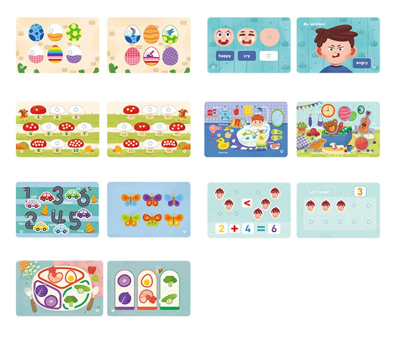 Montessori Quiet Books Puzzle Game Busy Book Animal Number Paste Matching English Early Learning Educational Toys for Toddlers