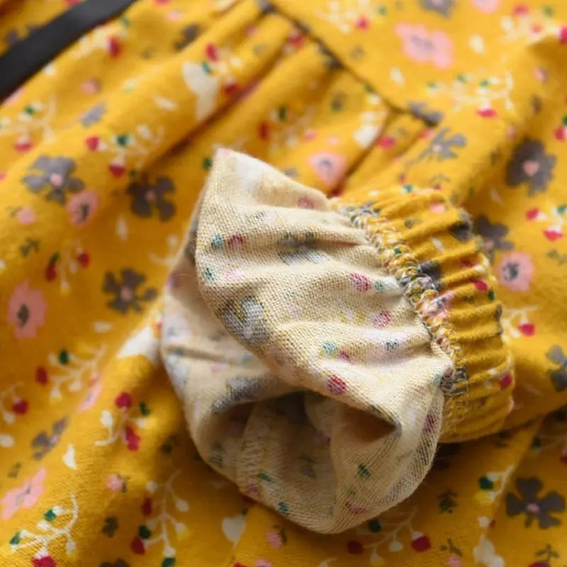 Kids Girls Floral Print Dress Pink Yellow Gray Spring Autumn Cotton Dresses 2024 New Arrival Children Causal Princess Dress