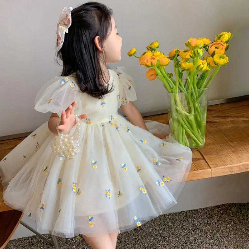 Children Girls Summer Dress for Kids Floral Princess Birthday Party Gown Mesh Tutu Wedding Children Dresses 1-6Y