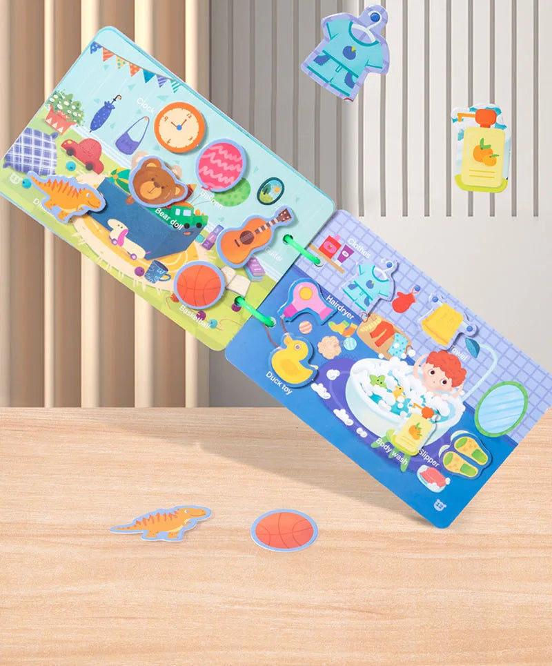 Montessori Quiet Books Puzzle Game Busy Book Animal Number Paste Matching English Early Learning Educational Toys for Toddlers