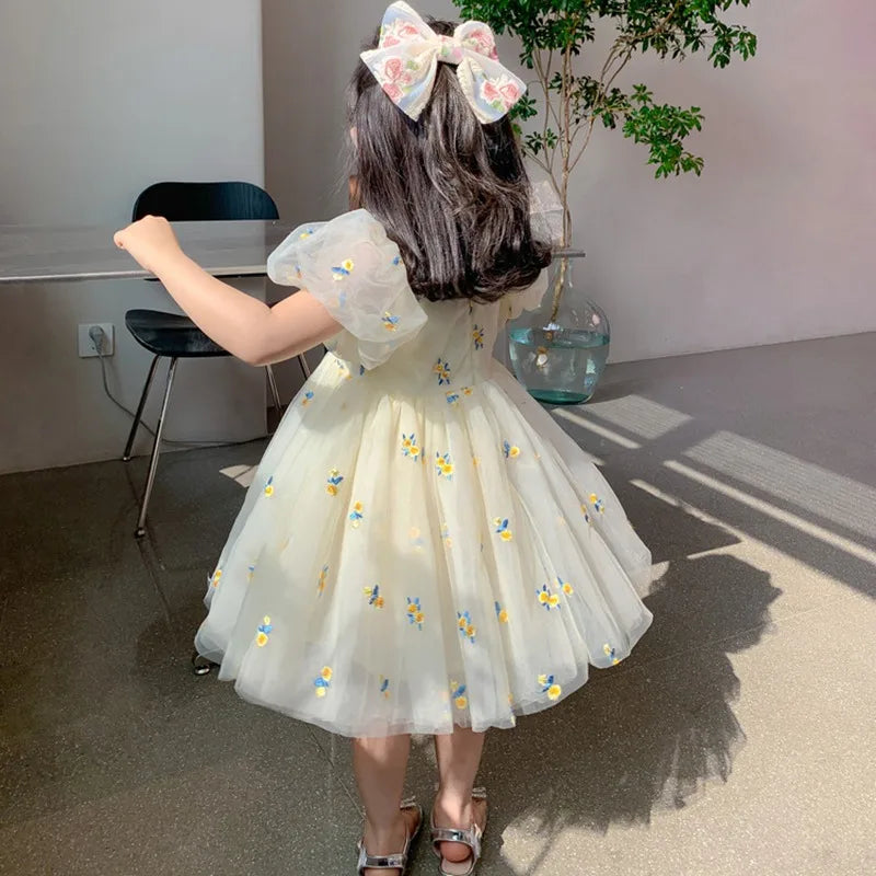 Children Girls Summer Dress for Kids Floral Princess Birthday Party Gown Mesh Tutu Wedding Children Dresses 1-6Y