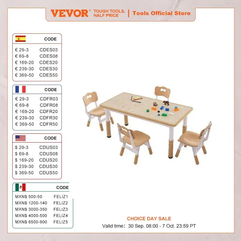 VEVOR Kids  Table and 4 Chairs Set