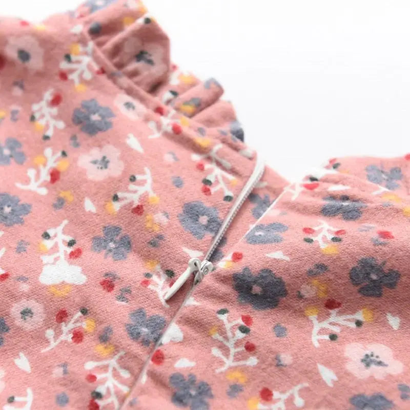Kids Girls Floral Print Dress Pink Yellow Gray Spring Autumn Cotton Dresses 2024 New Arrival Children Causal Princess Dress