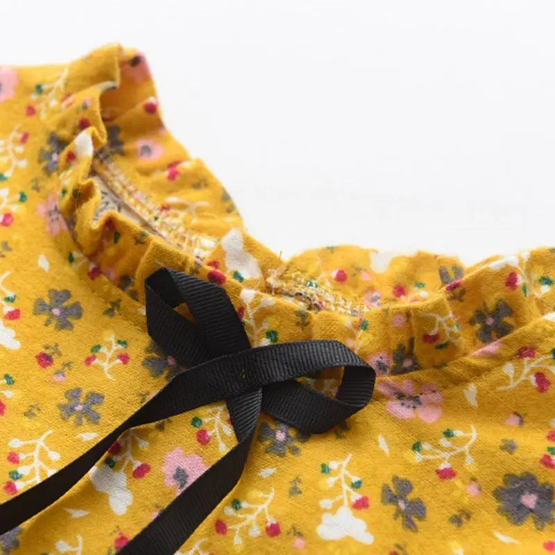 Kids Girls Floral Print Dress Pink Yellow Gray Spring Autumn Cotton Dresses 2024 New Arrival Children Causal Princess Dress