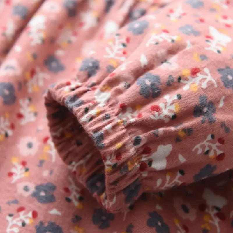 Kids Girls Floral Print Dress Pink Yellow Gray Spring Autumn Cotton Dresses 2024 New Arrival Children Causal Princess Dress